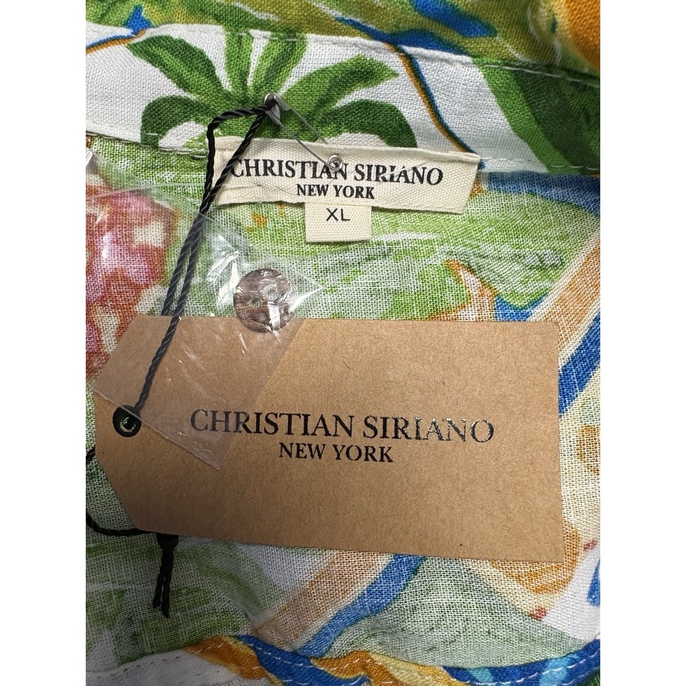 NWT Christian Siriano NY Womens XL Linen Blend Shirt Fruit Bird Print Button Up - Picture 4 of 12